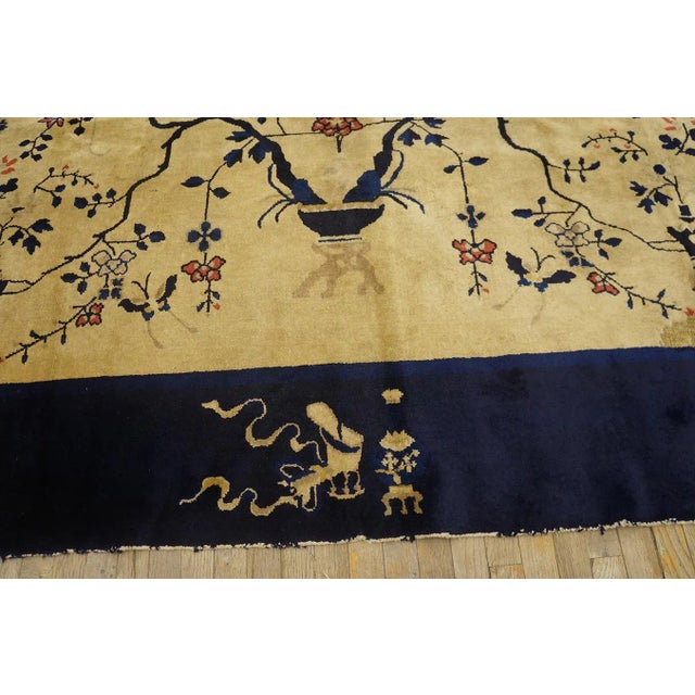 1920s Beige Tree-of-Life Antique Chinese Peking Rug 9' 3'' X 11' 6'' Knotted Wool Carpet For Sale - Image 4 of 12