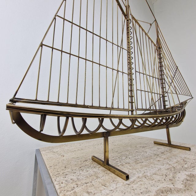 Curtis Jeré, Brass Wire Sailboat Sculpture, 1976, Brass For Sale - Image 9 of 15