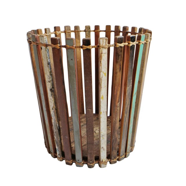 Vintage Salvaged Boat Wood Rustic Basket Large For Sale - Image 9 of 9