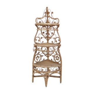 Bohemian Rattan Corner Shelf For Sale