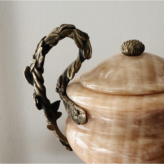 Late 20th Century Vintage Solid Marble + Brass Urn Centerpiece For Sale - Image 5 of 7