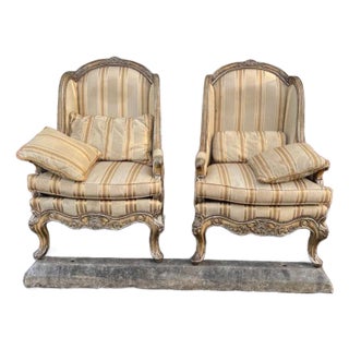 Late 20th Century Pair of Vintage Rococo Style Wingback Armchairs. By Ferguson Copeland Nc. For Sale