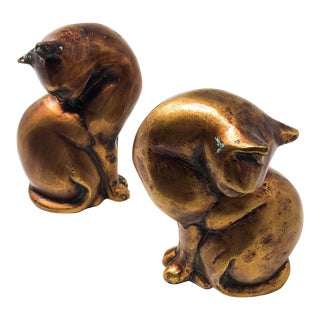 Set of Vintage Bronze-Clad Cat Bookends For Sale