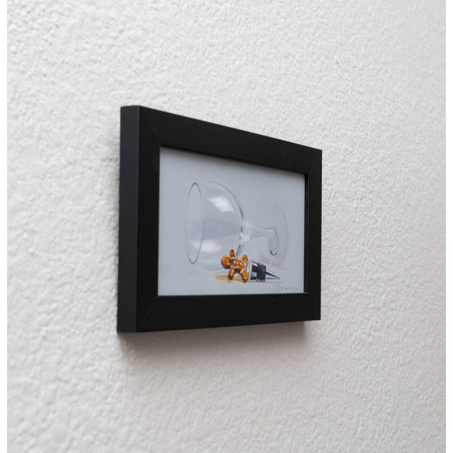 Contemporary Sweet Moments by Karina Rodríguez | Oil On Panel Still life of a glass and a gingerbread cookie. For Sale - Image 3 of 5
