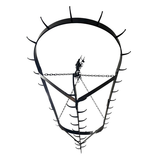 French Country Wrought Iron Oval Hanging Pot Rack For Sale In West Palm - Image 6 of 12