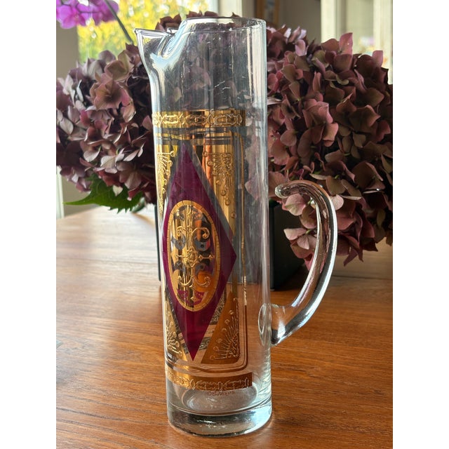 Gold Culver Cocktail Pitcher 22k Gilt and Cranberry For Sale - Image 8 of 9
