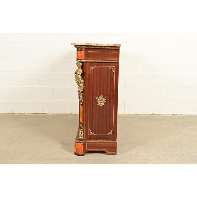 Paul Sormani Style French Napoleon III Mahogany and Kingwood Marble Top Buffet Server or Bar Cabinet With Mounted Gilt Bronze Ormolu For Sale - Image 14 of 16
