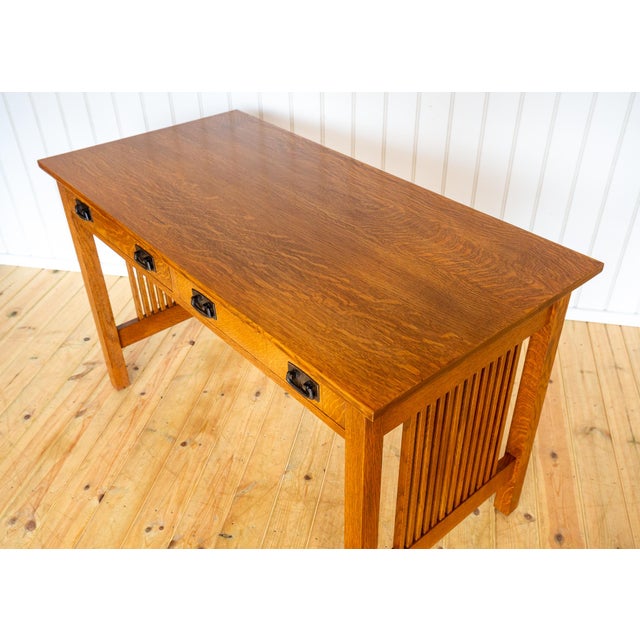 Arts and Crafts Mission Oak Desk by L. and J.G Stickley, 1993 For Sale - Image 17 of 18