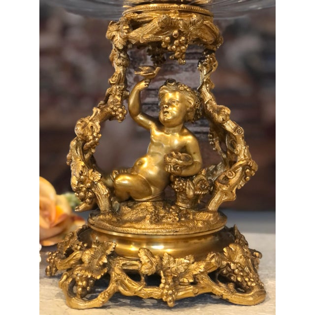 Antique Baroque Brass Putti Cherub Bowl Flower Candle Holder Vase Rocco Italian For Sale - Image 4 of 13