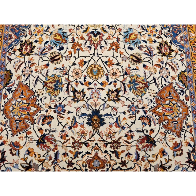 Vintage Persian Isfahan Rug, Hand-Knotted Wool & Silk, Allover Floral Pattern, Ivory & Brick-Red, 4x6 For Sale - Image 17 of 18