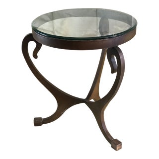 The Siren’s Perch: Vintage Neoclassical Lyre Leg Bronze-Finished Accent Table For Sale