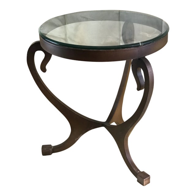 The Siren’s Perch: Vintage Neoclassical Lyre Leg Bronze-Finished Accent Table For Sale