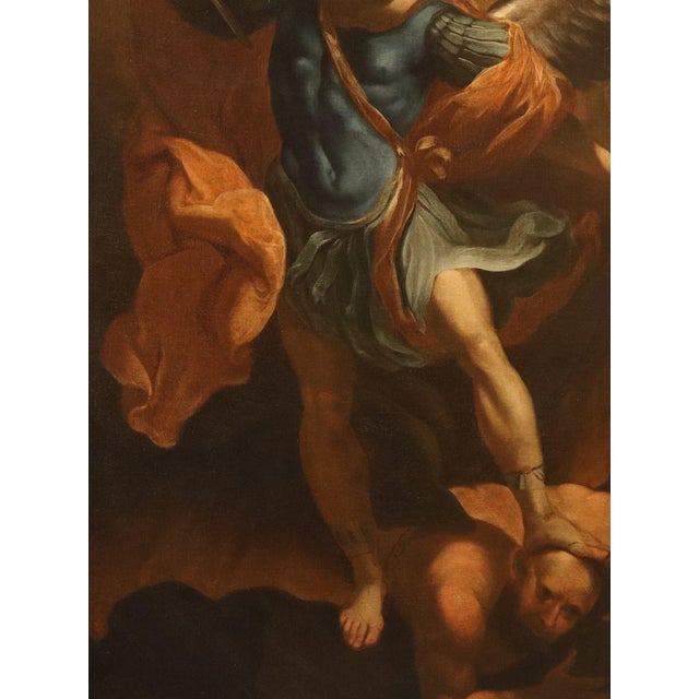Follower of Guido Reni, Archangel Michael, 1700, Oil on Canvas For Sale - Image 6 of 16
