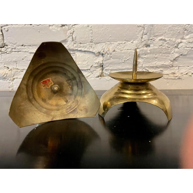 1980s Post Modern Japanese Brass Candle Holders- a Pair For Sale - Image 4 of 9