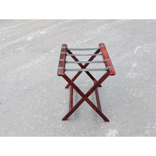 Mid 20th Century Vintage Folding Luggage Rack With Canvas Straps For Sale - Image 5 of 7