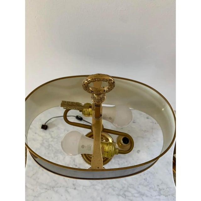 Mid 20th Century French Provincial Brass Double Dolphin Bouillotte Lamp With Black Tole Shade For Sale - Image 12 of 12