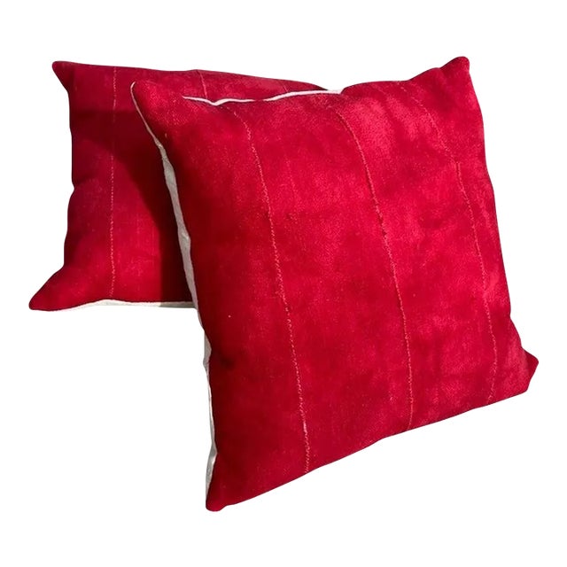 19Thc Red Vintage Linen Pillows -Pair For Sale