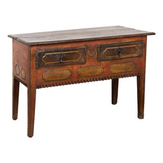 19th Century Portuguese Oak Side Console Table With Original Painted Finish For Sale