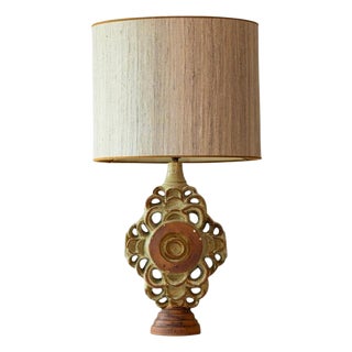 Large Ceramic Table Lamp attributed to B. Rooke with Lampshade attributed to R. Houben, 1970s For Sale