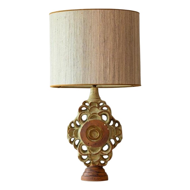 Large Ceramic Table Lamp attributed to B. Rooke with Lampshade attributed to R. Houben, 1970s For Sale