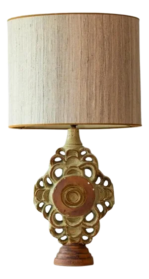 Large Ceramic Table Lamp attributed to B. Rooke with Lampshade attributed to R. Houben, 1970s