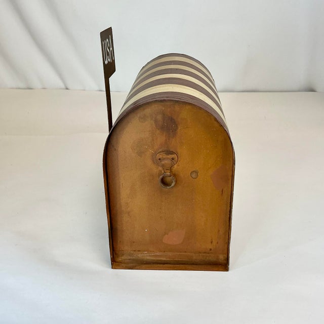 Mid-Century Americana Boho Chic Arts & Crafts Tole Painted Flag Mail Box Holiday Accent - 4th of July For Sale - Image 6 of 10
