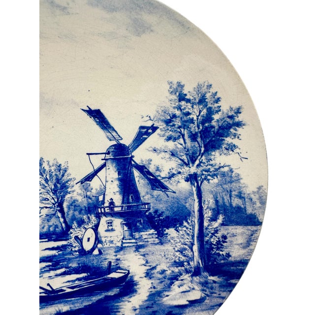Blue Antique Villeroy & Boch “Dutch River Scene” Charger Plate For Sale - Image 8 of 12