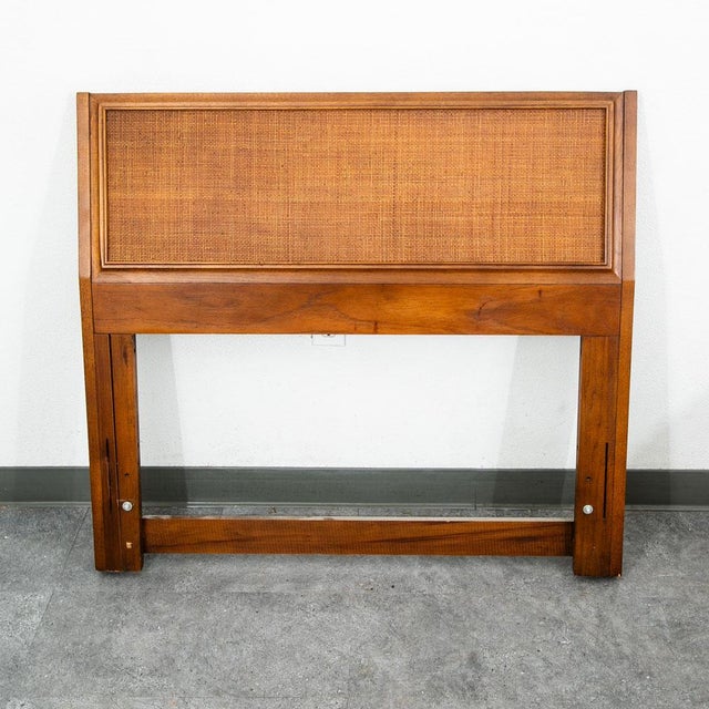 Jack Cartwright for Founders Walnut and Cane Twin size Headboard. No damage or wear to caning or wood. Unstamped example.
