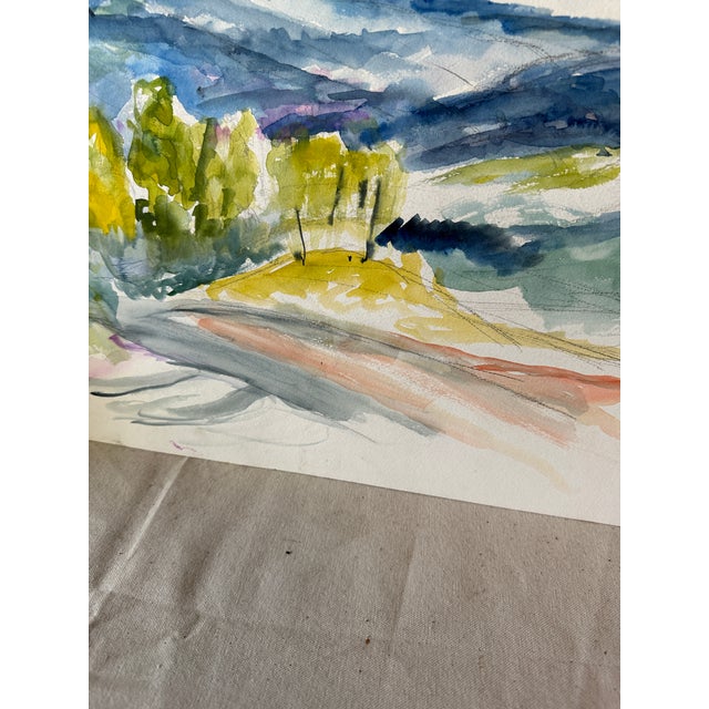 Vintage Landscape Watercolor Painting of Trees and Mountains For Sale In Atlanta - Image 6 of 10