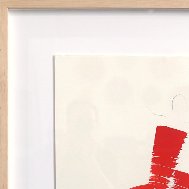 The Red Dress 9 - Framed Original Red Abstract Figurative Ink Painting on French Linen Paper For Sale - Image 4 of 9
