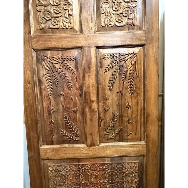 Vintage Artistic Carved Indian Wooden Door | Floral Hand-Carved Barn Door Statement Piece 96 For Sale - Image 4 of 7