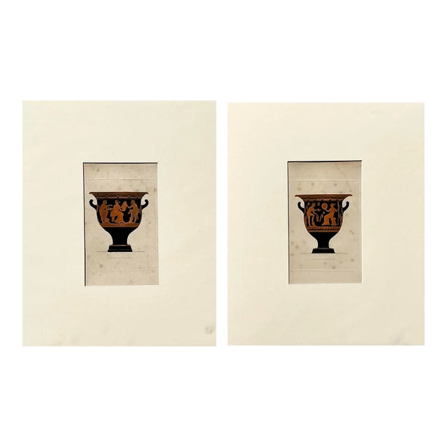 Vintage Boho Greek Urns Original Print For Sale