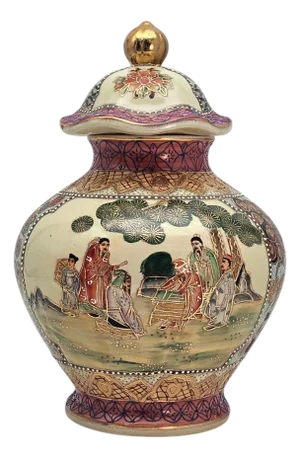 Antique Japanese Satsuma Moriage Covered Ginger Jar With Chinese Figures