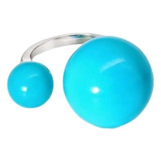 Late 20th Century Size 9 14K White Gold Turquoise Statement Ring For Sale