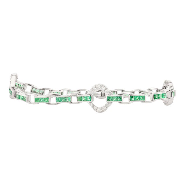 14k White Gold May Birthstone & Diamond Bracelet For Sale