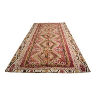Mid 20th Century Large Red & Rose Flatweave Kilim Rug For Sale