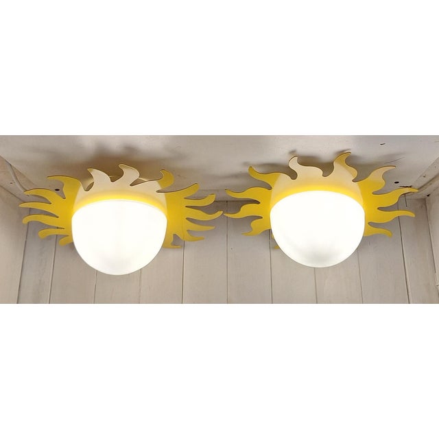 Metal Vintage Ceiling Lamps with Plastic Mounting, Metal Frame and Glass Shade, 2000s, Set of 2 For Sale - Image 7 of 7