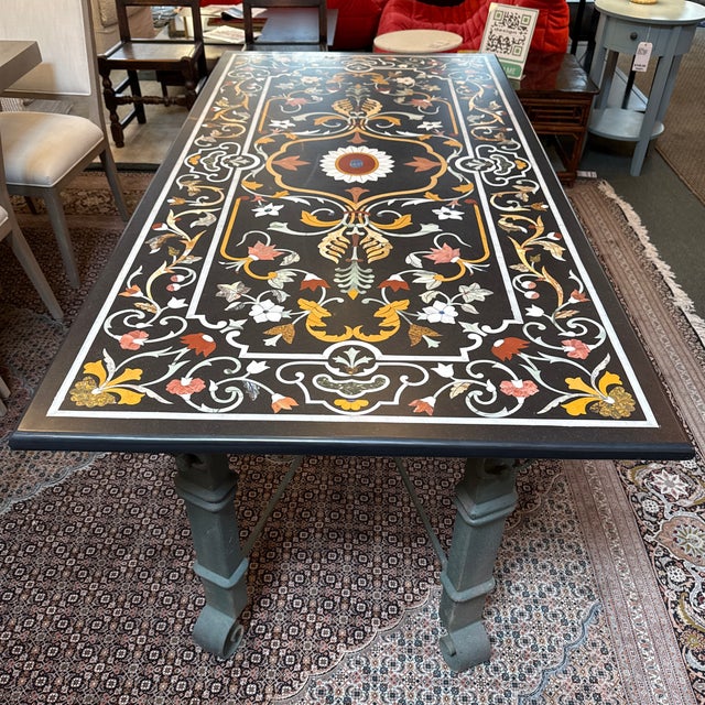 Pietra Dura + Wrought Iron in/Outdoor Table For Sale - Image 11 of 12