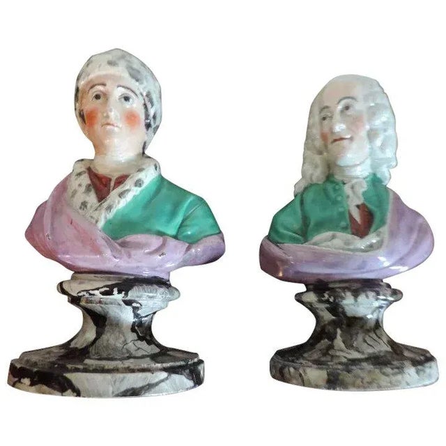 18th Century English Staffordshire Pearlware Classical Busts of Voltaire and Rousseau - a Pair For Sale - Image 11 of 11