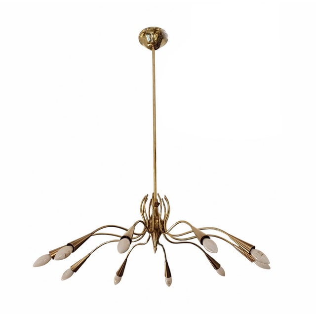 Large Brass Spider 10-Light Chandelier attributed to Oscar Torlasco for Lumi, Italy, 1950s For Sale - Image 10 of 10