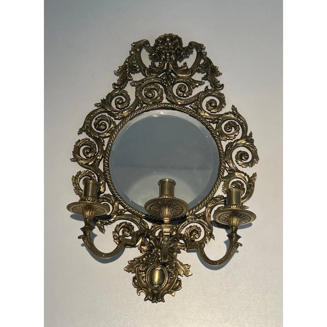 Bronze Large Louis the 14th Style Bronze and Mirror Wall Lights - A Pair For Sale - Image 8 of 13