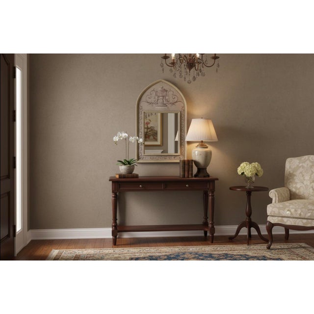 Large 1990s Bombay Company Neoclassical Urn Trumeau Mirror Hand Painted Gold Leaf For Sale - Image 9 of 9