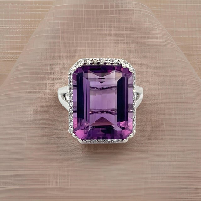 Natural Amethyst Diamond Ring Size 6.5, 14k Gold 12.48 TCW Certified For Sale - Image 4 of 13