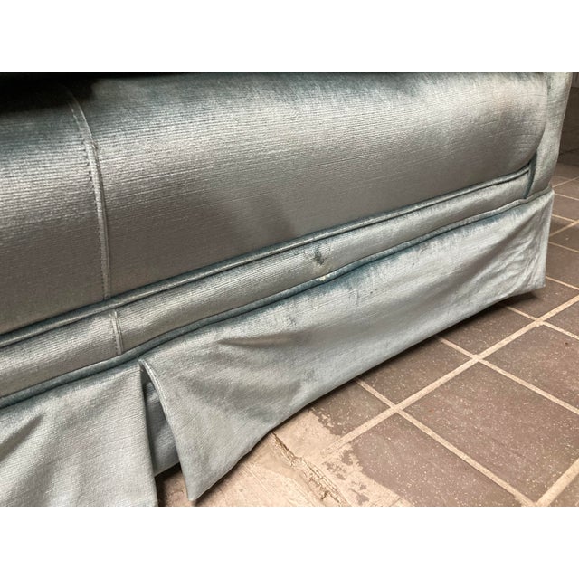 Traditional Mid-20th Century Aqua Velvet Couch For Sale - Image 3 of 12