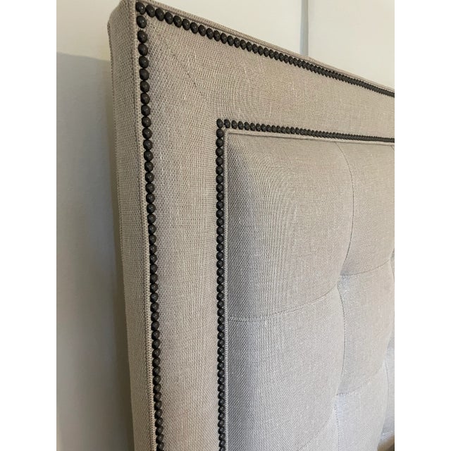 Textile Ethan Allen California King Jensen Custom Upholstered Bed For Sale - Image 7 of 8