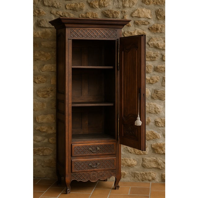 Louis XV Tall and Narrow Oak Cabinet, 1770s For Sale - Image 9 of 10