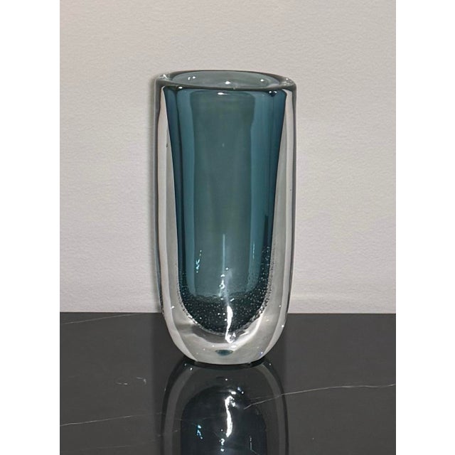 Contemporary Large Azure Micro Bubble Polish Art Glass Vase by Global Views For Sale - Image 3 of 12