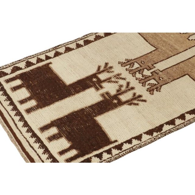 Rug & Kilim 1950s Vintage Tribal Runner in Beige & Brown Deer Pictorial Patterns For Sale - Image 4 of 6