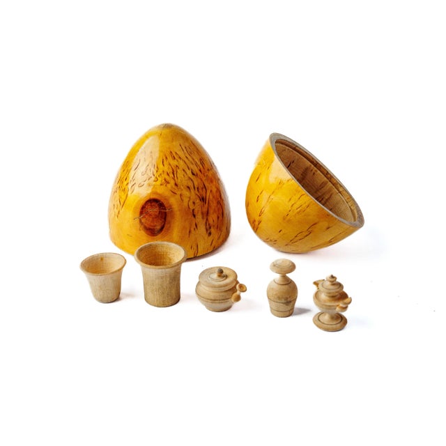 Late 19th Century Late 19th Century Antique Treen Wood Egg Box with Dollhouse Miniatures For Sale - Image 5 of 11