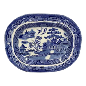 Antique Staffordshire Blue Willow Serving Platter From England - Circa 19th Century